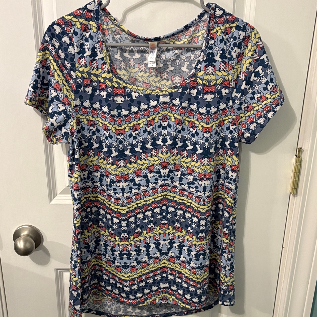Lularoe Blue And Yellow Patterned Short Sleeve Top
